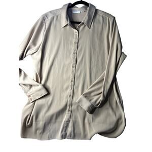 Susan Graver XL Button Down Tan Elevated Basic Business Casual